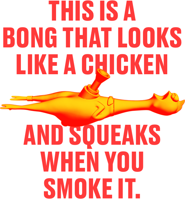 This is a bong that looks like a chicken and sqeaks when you smoke it.